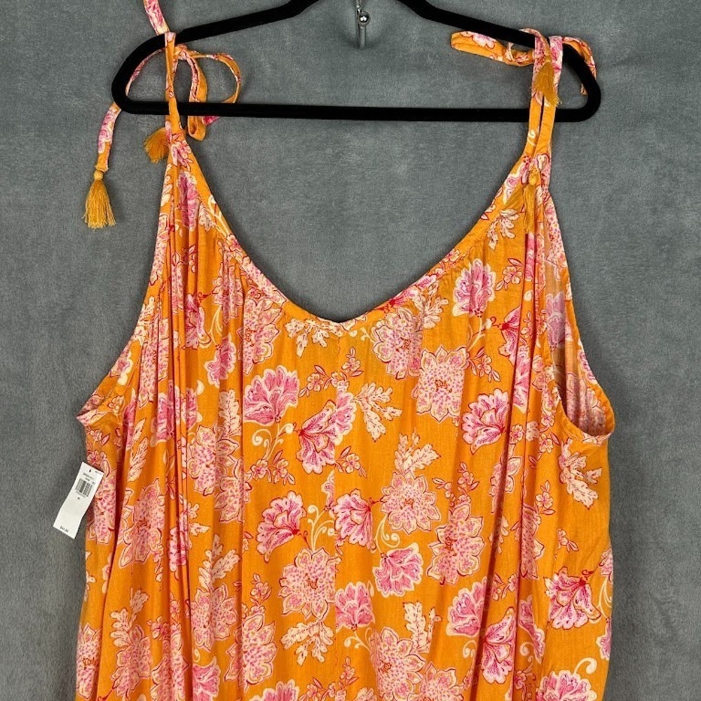 Old Navy Dress Womens 4X Orange Floral Tie Strap Midi Lightweight Beach Resort - Picture 6 of 14